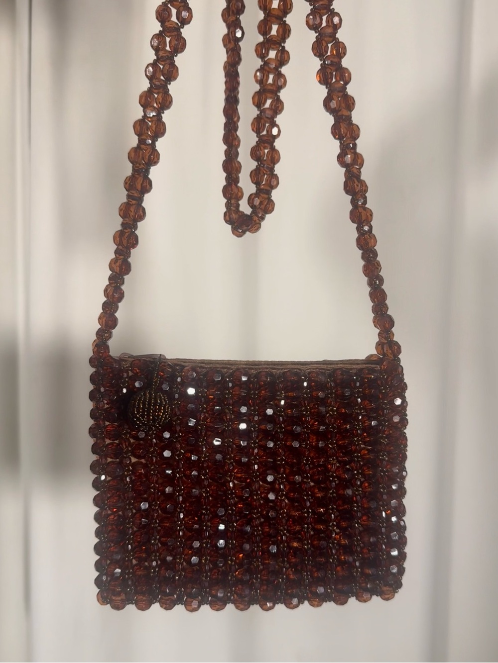 Vintage Vanessa Brown Beaded Crossbody Bag